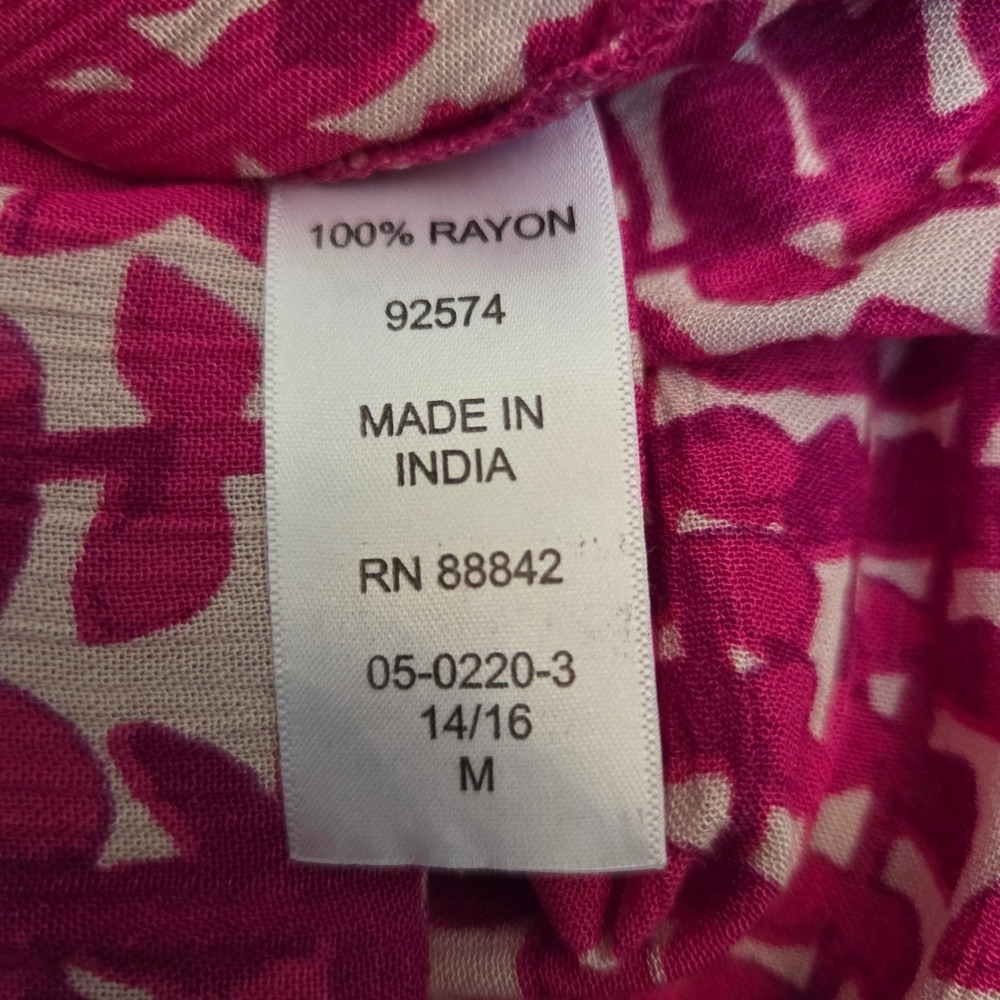NEW Woman Within Pink Leaf Print Button Front Rayon Babydoll Midi Dress 14/16 - Picture 6 of 7